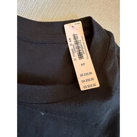 NEW Victoria Secret T-Shirt Top‎ Glitter Graphic Short Sleeve Black Sz Small Y2K - Picture 6 of 7